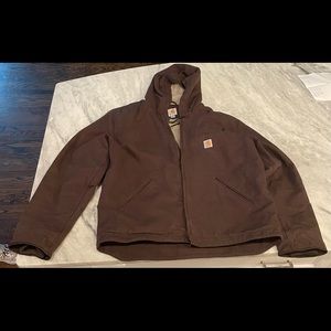 Mens Carhartt Duck Sherpa-Lined Jacket in Dark Brown